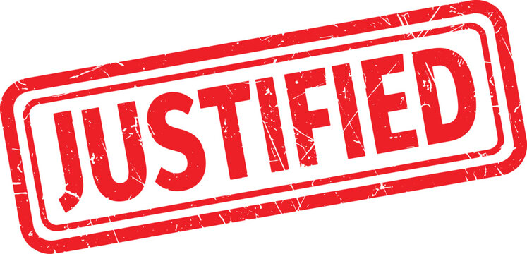 JUSTIFIED red rubber stamp text