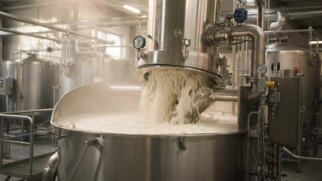 Medium shot of industrial equipment mixing prehydrolyzed pulp showcasing chemical treatment processes that enhance cellulose purity for textile fiber production.