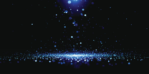 Abstract blue glowing glitter dust particles and magic bokeh lights on dark background vector illustration © GraphixEra