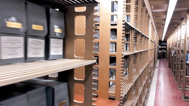 NEW YORK CITY - DECEMBER 2018: New York City Public Library shelves. Slow motion