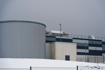 Fototapeta premium Snow Covered Industrial Facility in Germany and Denmark Winter 2026