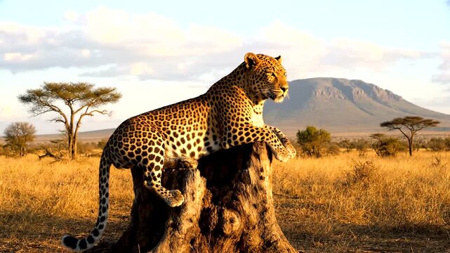 Majestic Leopard Surveying Its Domain in the Golden African Savanna.