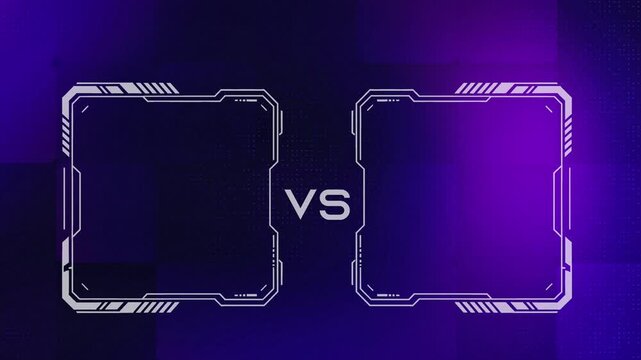 Futuristic VS battle interface animation in 4K gaming comparison technology background.