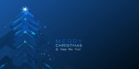 A digital christmas tree with a bright star and festive greeting © Apurba