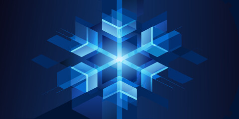Abstract geometric snowflake design with vibrant blue and white hues © Apurba
