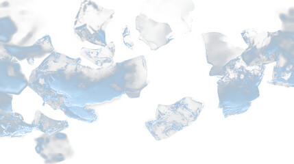 Fototapeta premium Ice cubes scattered on a transparent background showing detail in each piece in a bright setting