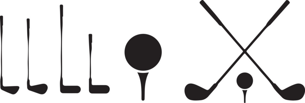 golf club silhouettes ball tee vector icons set