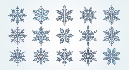 Collection of Various Snowflake Patterns and Designs.
