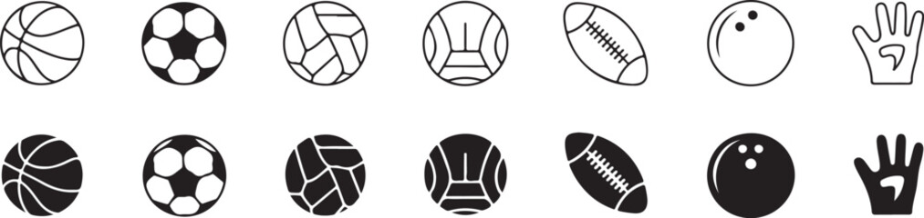 sports icons collection of ball symbols outline and filled © AIcon Star