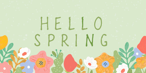 Fototapeta premium A cheerful hello spring message with colorful floral illustrations
