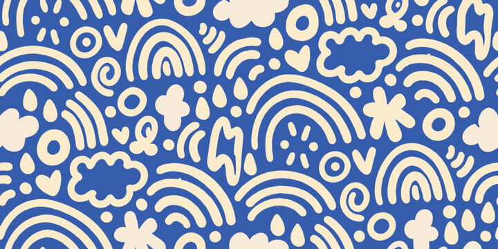 Abstract pattern featuring waves clouds and doodle like shapes