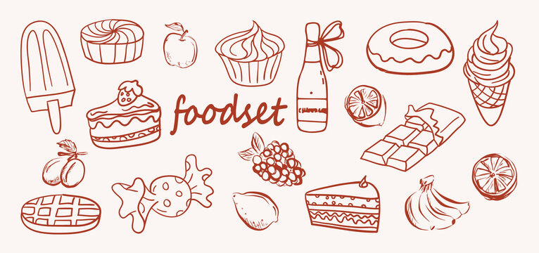 Hand drawn Different Food and Fruits Set . vector sketch Food and Fruits Set . vintage food art .vector illustration