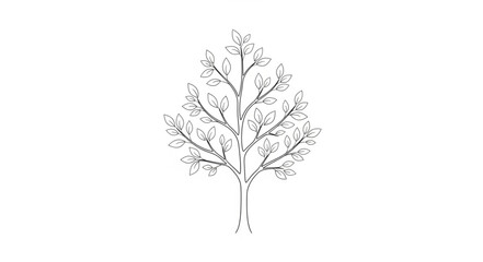 Obraz premium Minimalist Line Drawing of a Tree with Branches and Leaves.