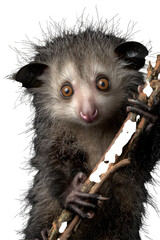 Fototapeta premium Aye-aye clinging to branch isolated on transparent background