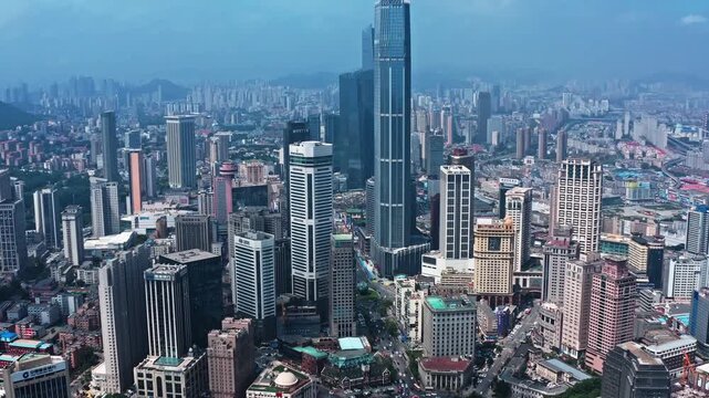 Dalian CBD Skyline - Modern Skyscrapers Aerial View
