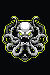 Fototapeta premium Cthulhu, monster, octopus, skull, gaming logo, vector