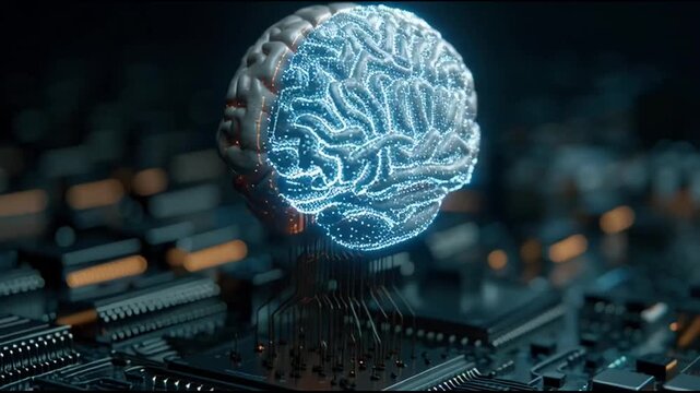 Artificial Intelligence Brain on Circuit Board.