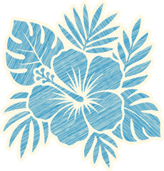 Blue Hibiscus Tropical Flower Scribble Embroidery Floral Sticker © MSTMAYA