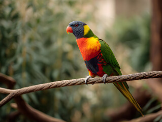 Obraz premium A vibrant close-up photo of a colorful Australian parrot, showcasing its bright feathers and natural tropical beauty.