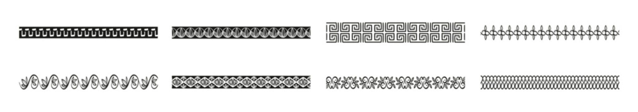 Set of decorative seamless ornamental border - Vector. Ornamental Greek Border Collection, Classic Decorative Pattern Elements Inspired by Ancient Greek Design Vector Illustration.