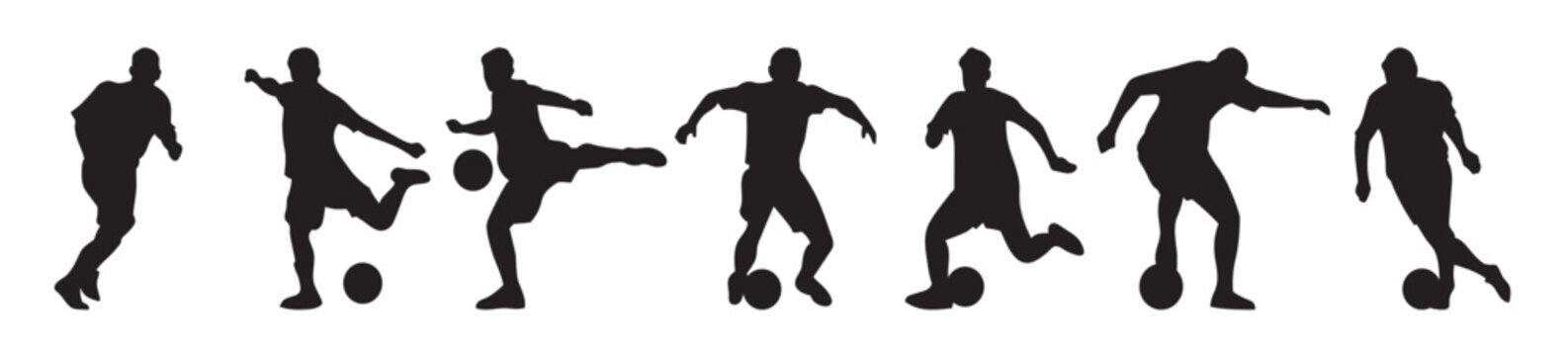 Futsal Player Silhouette Set &ndash; Indoor Soccer Action Poses with Dribble, Kick and Goal Shots. A set of silhouettes of football players. isolated on white vector illustration.