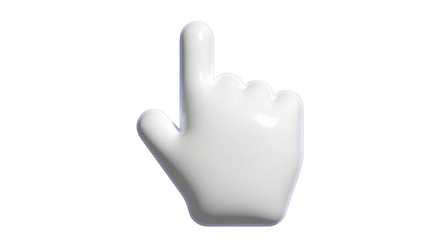 3D rendering of a white computer mouse pointer cursor hand isolated on white background.  png