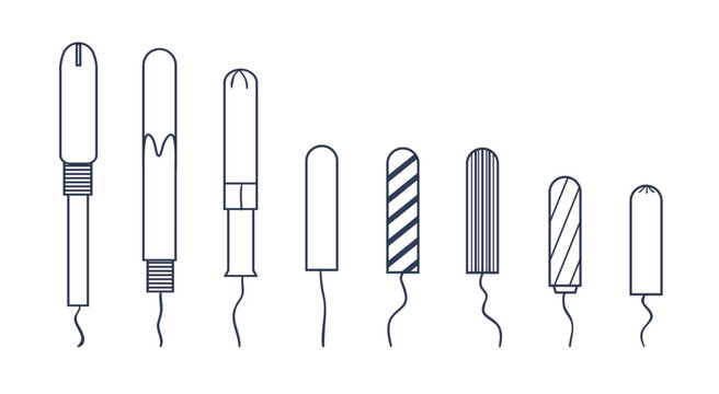 Tampon Line Icon Pack, Feminine Hygiene and Period Care Outline Symbols, Minimal Medical and Women Health Icon Set Vector Illustration.