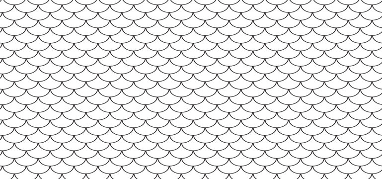 Line art of fish scale pattern isolated on white background, tile pattern line, mermaid tail pattern grid for decoration. scales of fish, vector pattern, vector illustration.