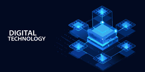 Abstract digital technology illustration with glowing cubic structures © Ranajit