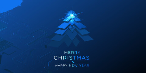 Abstract blue christmas tree design with festive holiday greetings © Ranajit