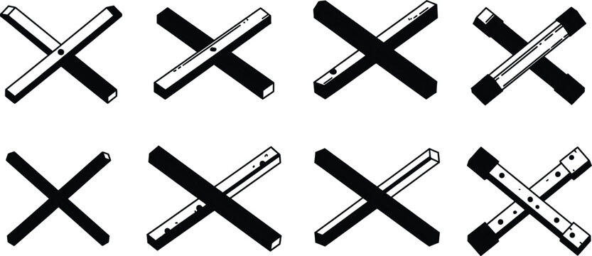 Set of diverse X mark icons and cross symbols featuring graphic and 3D styles for user interface design and error messages