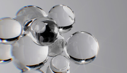 3D rendering transparent liquid spheres showcasing clarity, texture, and purity—ideal for skincare, serum ads, and high-end cosmetic branding.