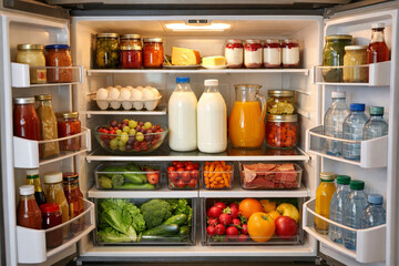 Open Refrigerator Full of Fresh Healthy Food and Organic Products