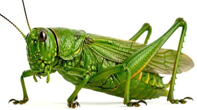 Detailed Close-up Macro Shot of a Green Grasshopper Insect.
