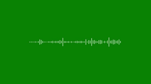 Audio sound wave spectrum animation, white waveform visualizer isolated on green screen background, music equalizer frequency bars rhythm meter, podcast audio overlay element 4k