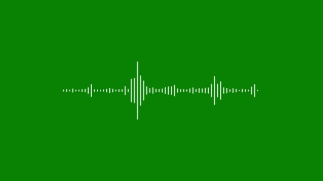 Audio waveform visualizer animation, white sound wave spectrum on green screen background, podcast audio frequency signal meter, music equalizer rhythm bars overlay effect 4k video