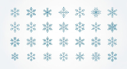Collection of Blue and Green Snowflake Icons. © Jarwo