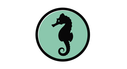 Obraz premium Black silhouette of a seahorse on a mint green background with a black border.