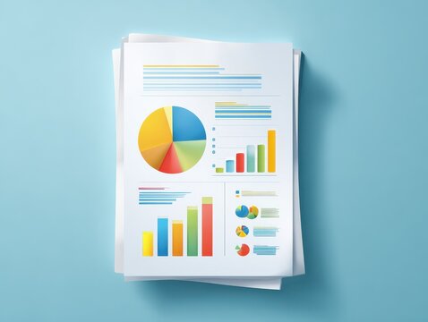 financial report document clean isolated on a light blue background