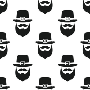 Seamless irish leprechaun beard and hat patterns on transparent background vector illustration eps 10