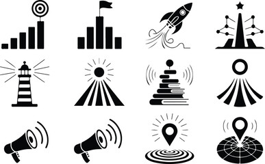 Fototapeta premium Hub Network Collection Silhouette Icon Set Digital Network Hub Typography Silhouette Icon Pack