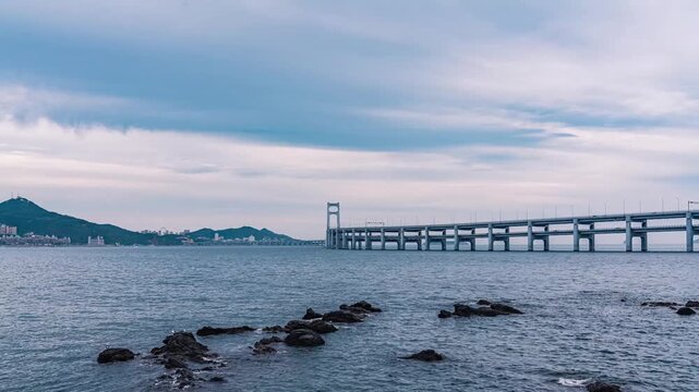Xinghai Bay Bridge Dalian China Coastal Skyline