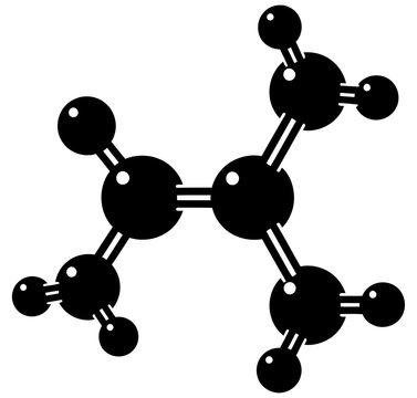 Isobutylene molecular structure icon representing chemical compound in 2d illustration with carbon and hydrogen atoms