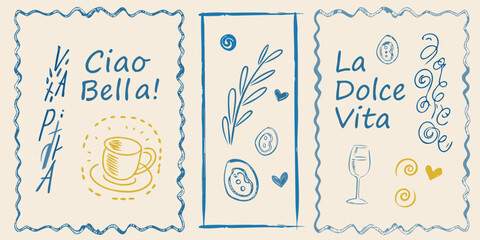 Italian themed doodles with handwritten text and decorative elements © Ranajit
