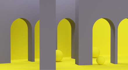 Fototapeta premium Modern architectural arches in bright yellow and gray background