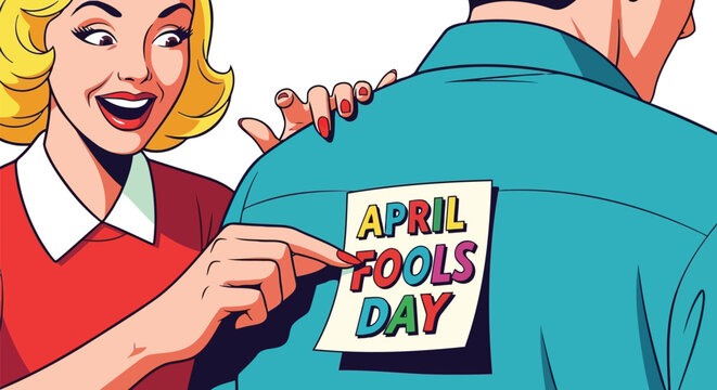 April Fools Day retro blonde female playing spring mischief