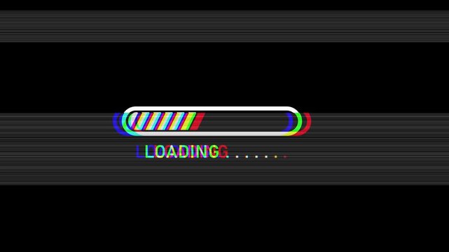 glitch loading bar animation 4k in black background