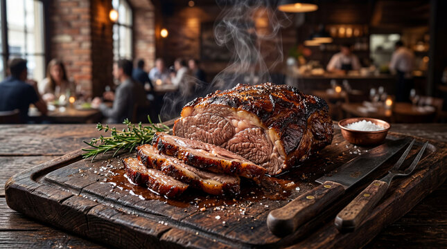 Steam rising from freshly carved hot roasted Cupim beef hump