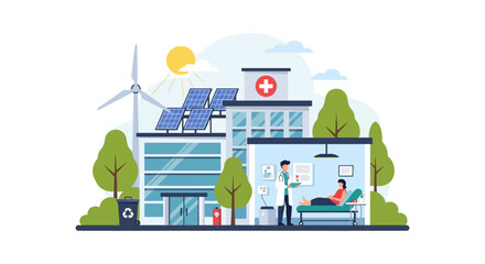 Sustainable Hospital with Renewable Energy and Patient Care Illustration