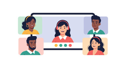 Fototapeta premium Diverse Team Video Conference Call Illustration for Remote Work & Online Collaboration